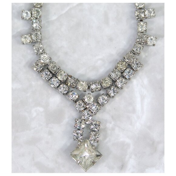 Vtg Art Deco Necklace 15" Rhinestones Unique Choker Elegant Statement Sparkly - Picture 1 of 5